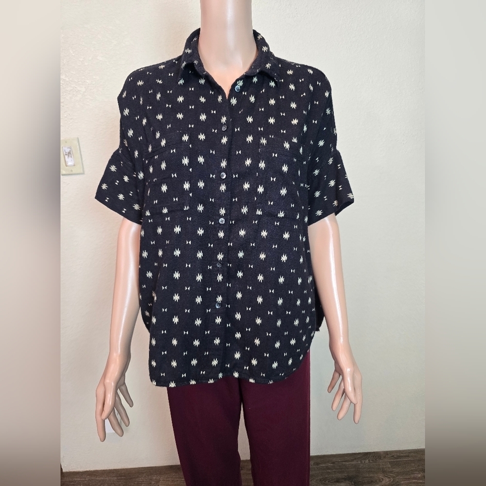 Madewell Womens Button Down Blouse Black & Gold Size Small Pre-Owned